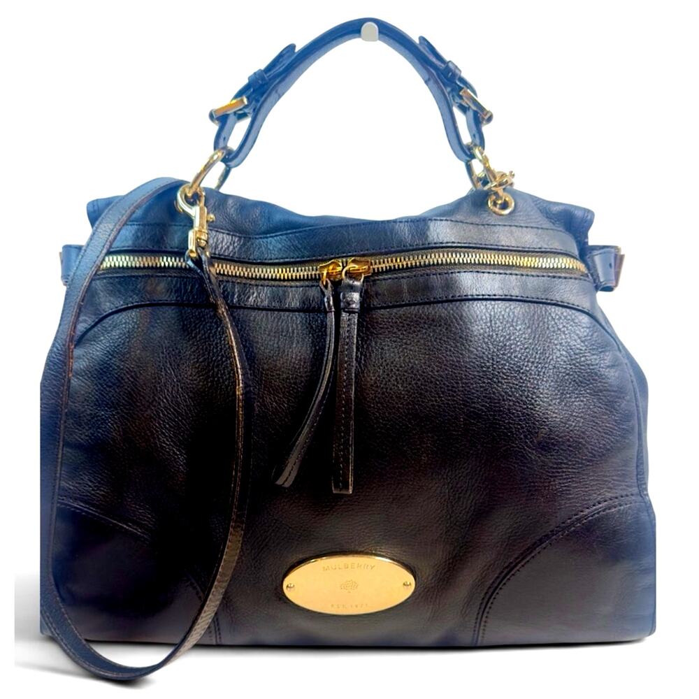 Mulberry Black Leather Satchel Crossbody Bag Gold Hardware Made England